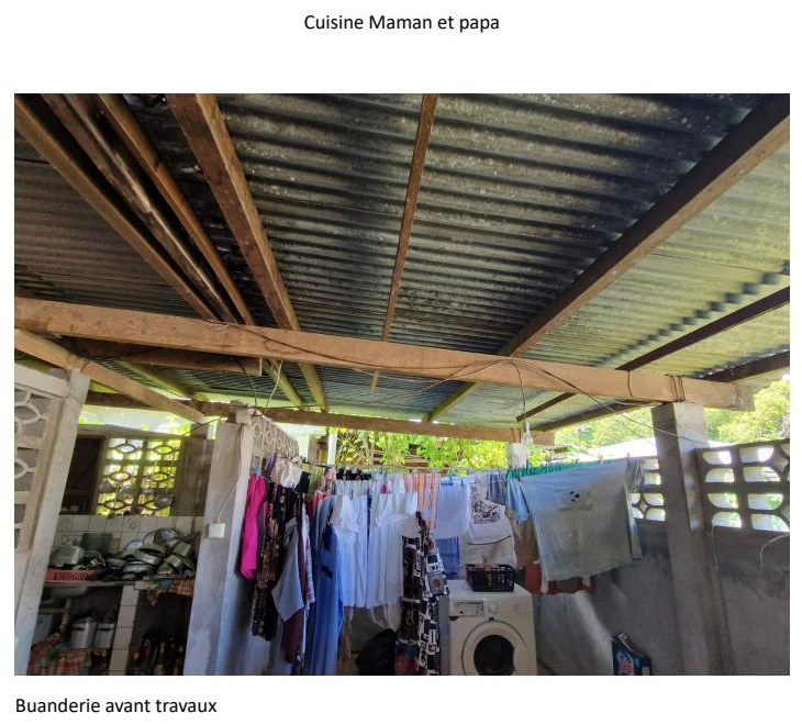 Zone de séchage et buanderie informelle avant travaux — Guyane