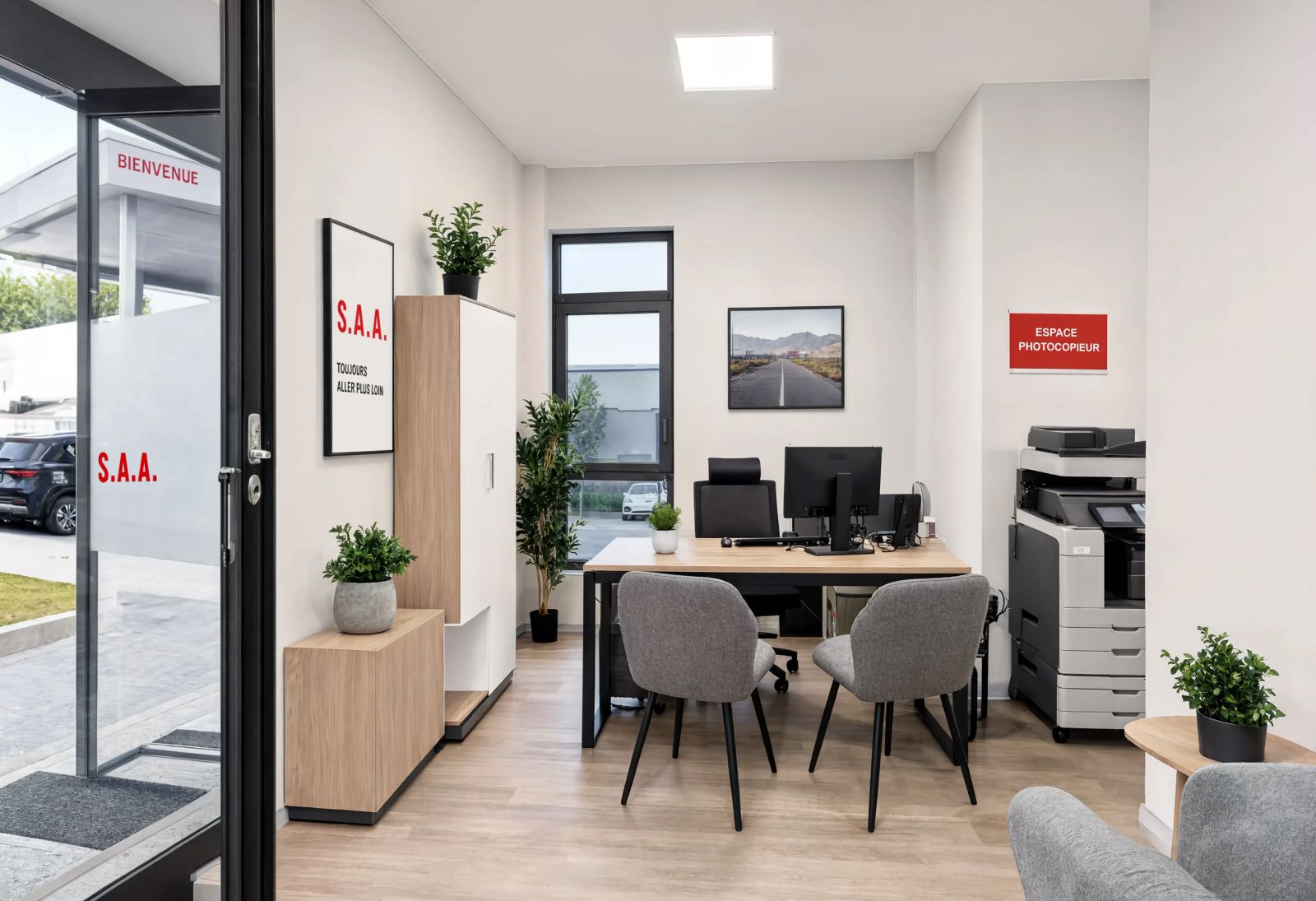 Bureau comptable et espace entrée — bureaux Toyota